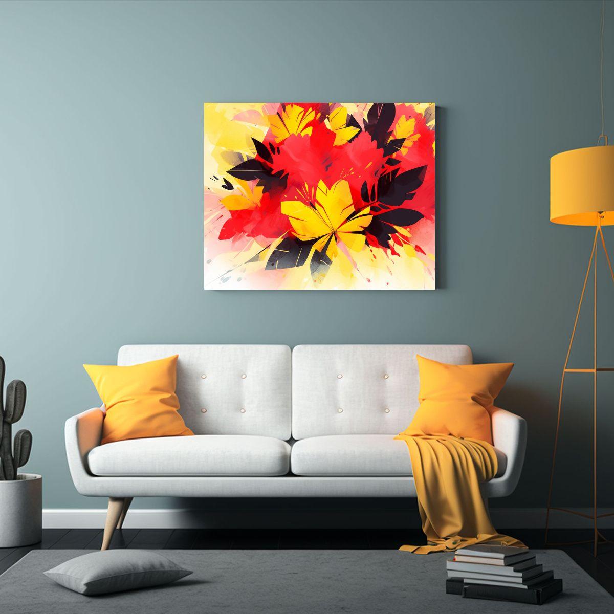 Tela En Bastidor De Luminosidad Amarilla Y Roja En Estilo Ne 90x60cm-2