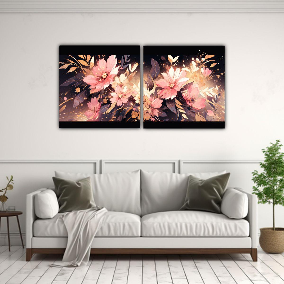 Cuadros Decoración Vida En Colores Oro Y Rosa, 160x80 Cm-2