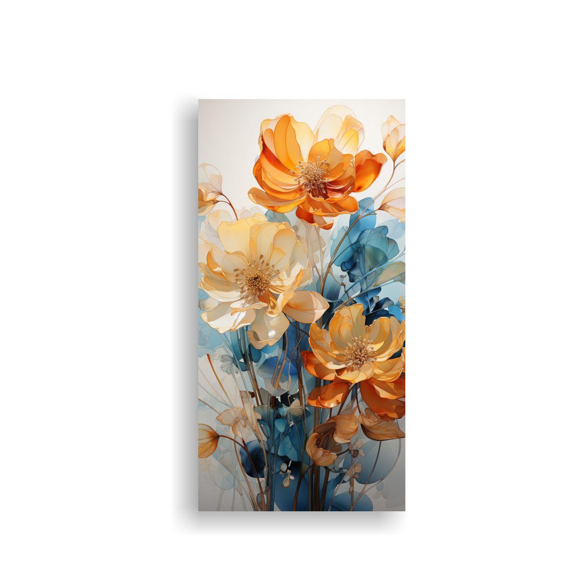 Pintura Vertical Exclusiva De Acuarela Con Flor 40x80cm-0