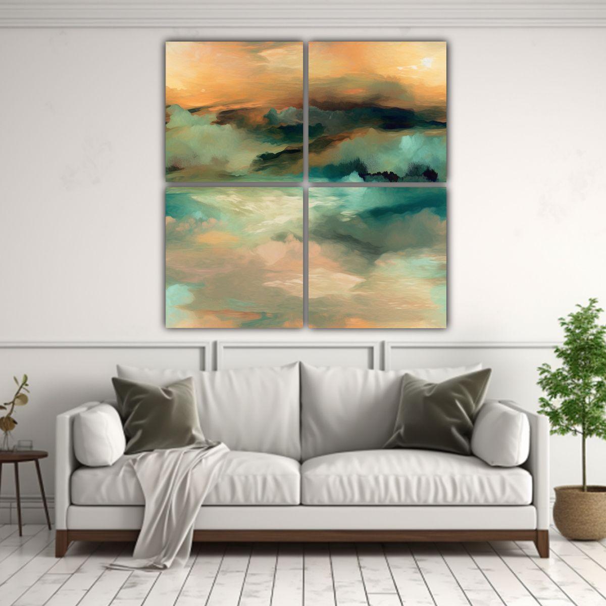 Cuatro Telas En Bastidor Moderno Impresionante 140x140 Cm-2