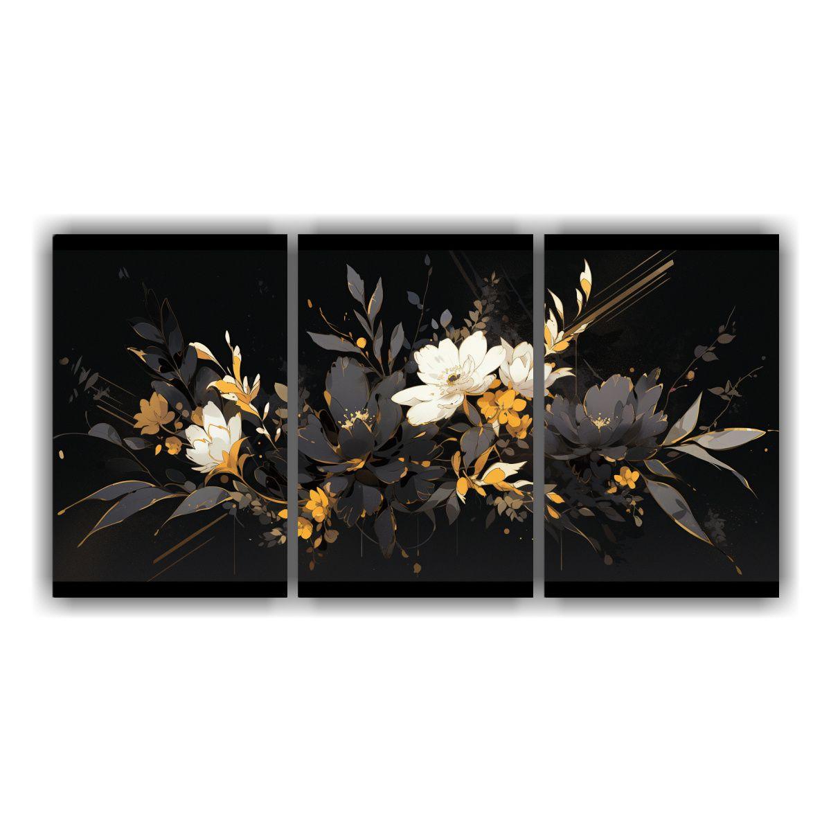 Tres Lienzos Concepto Living Gold &amp; Black: 60x30 Cm-0