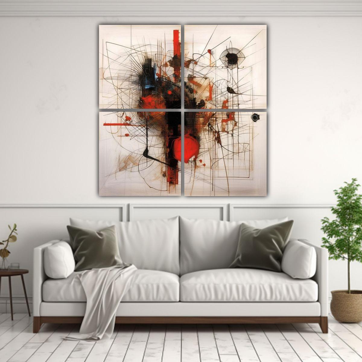 Cuadro Abstracto Con Línea Roja Y Protagonismo. 80x80 Cm-2