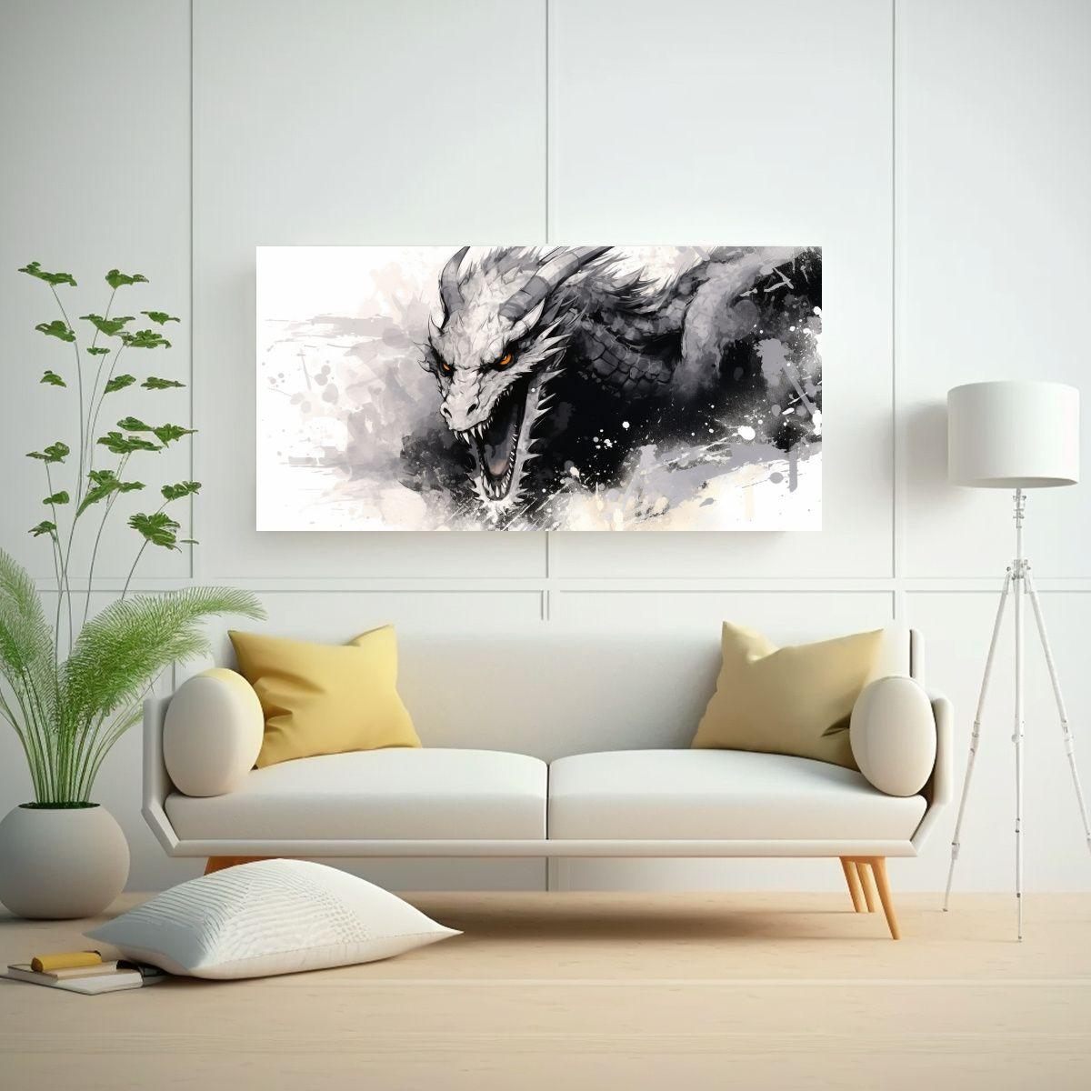 Pinturas Decorativas De Dragón En Blanco Y Negro 60x30cm-2