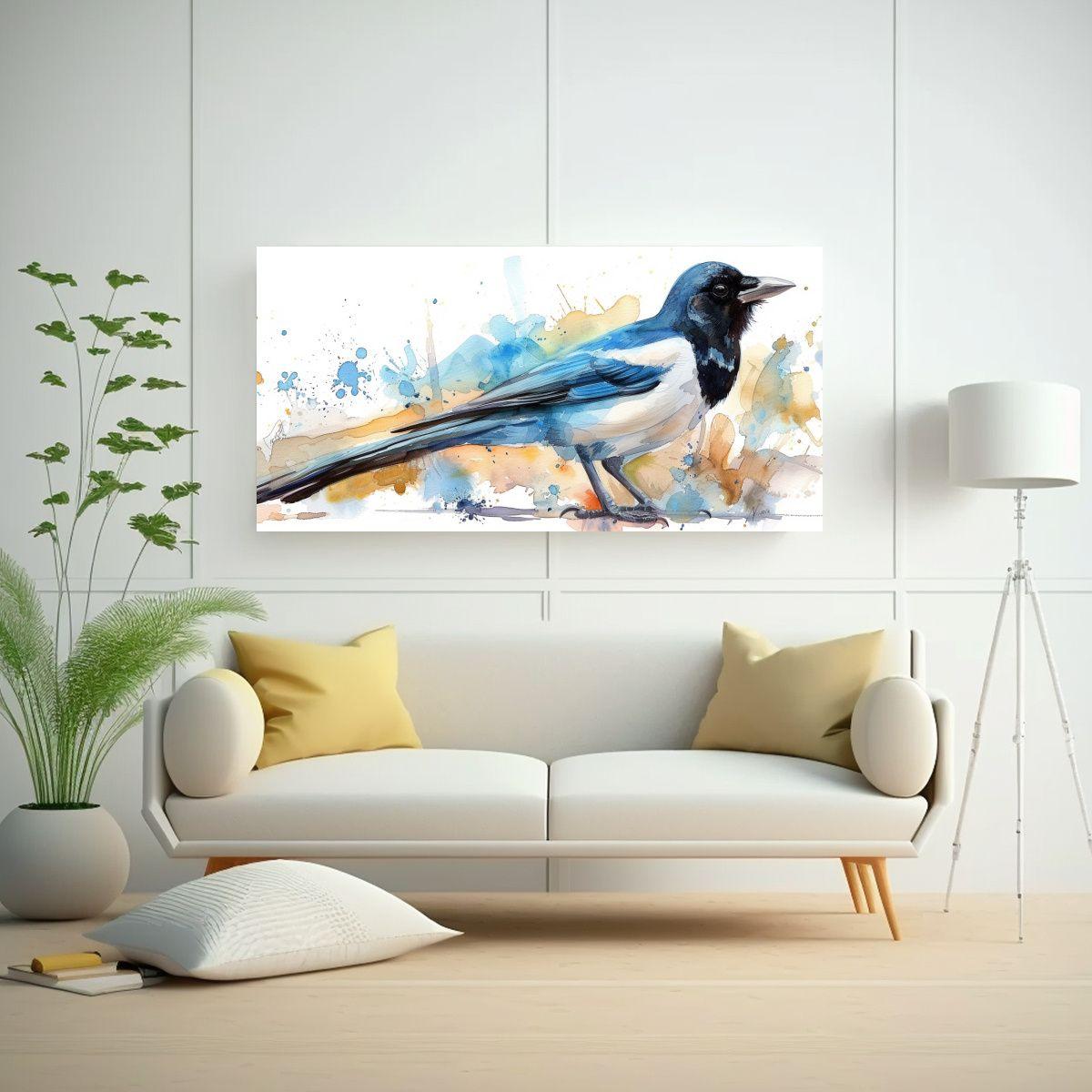 Cuadro Acuarela Pega Eurasian En Fondo Blanco: 100x50cm-2