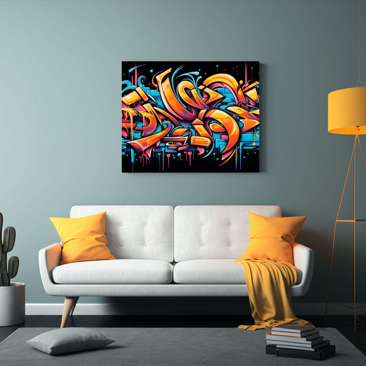 Cuadro Graffiti Moderno En Azul, Verde Y Agua De Alta Resolu 65x50cm-2