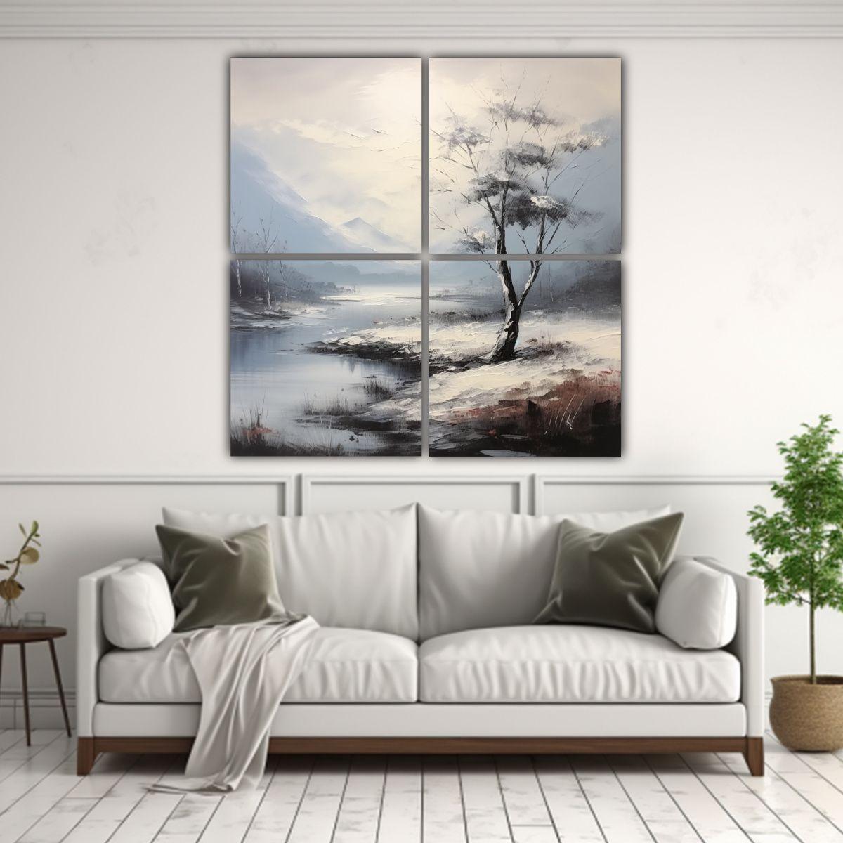Pintura Al óleo En Gris De Paisaje Conceptual De 60x60 Cm-2