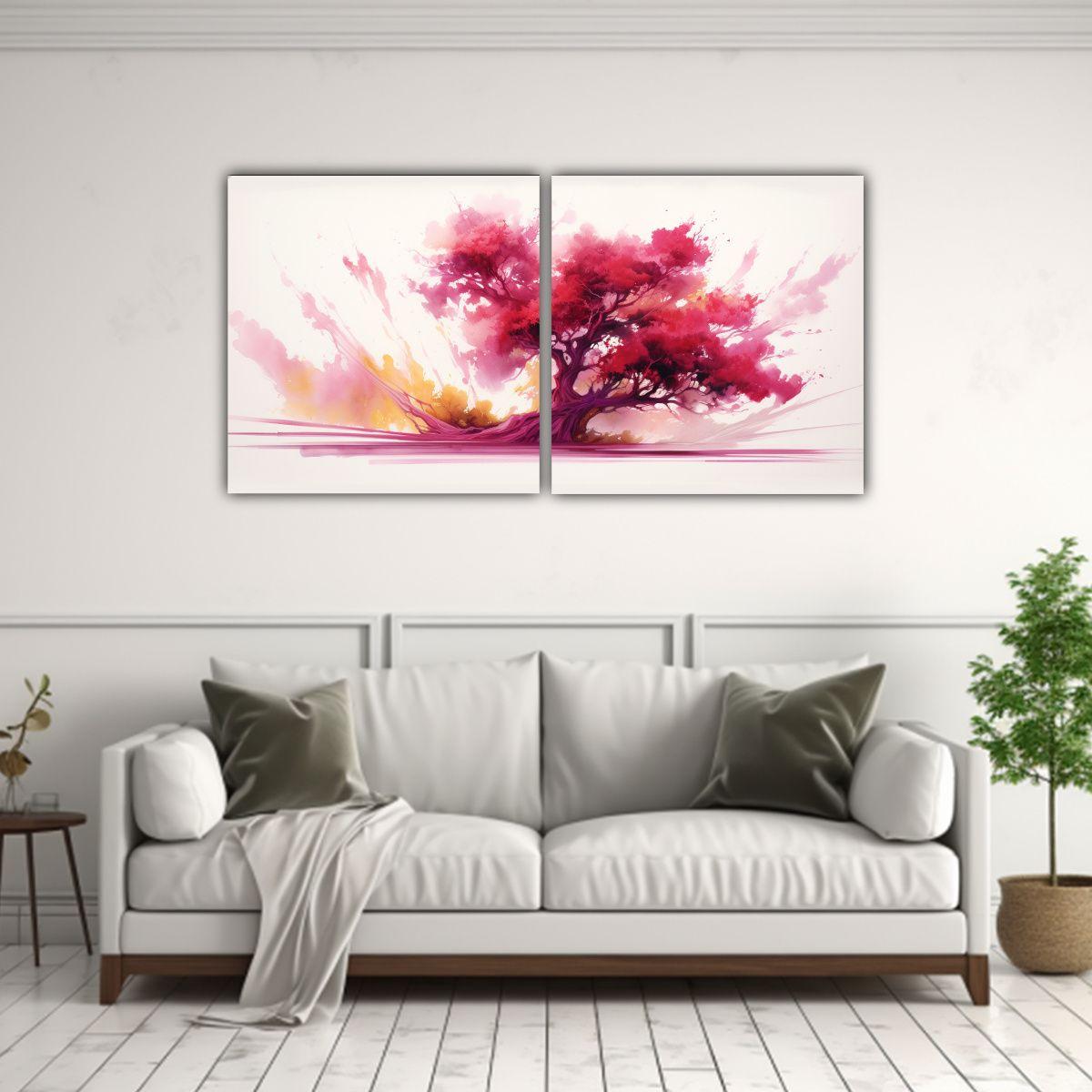 Pintura Abstracta En Fucsia Bonsai Rojo Y Dorado 160x80 Cm-2