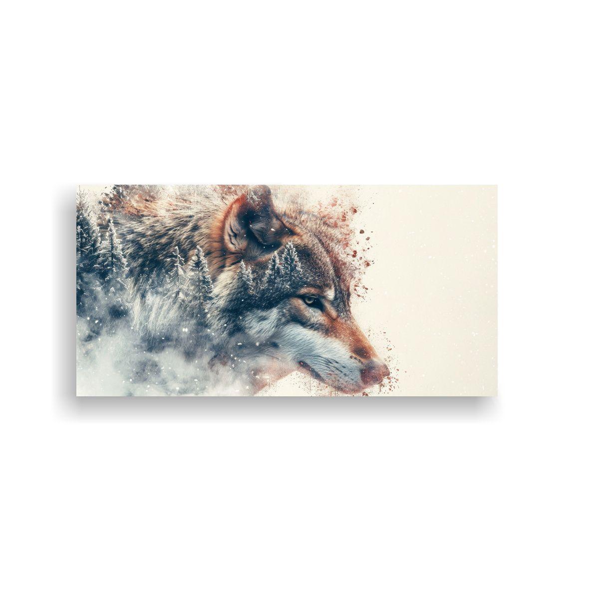 Pintura Minimalista Lobo Bosque Invernal Doble 100x50cm-0