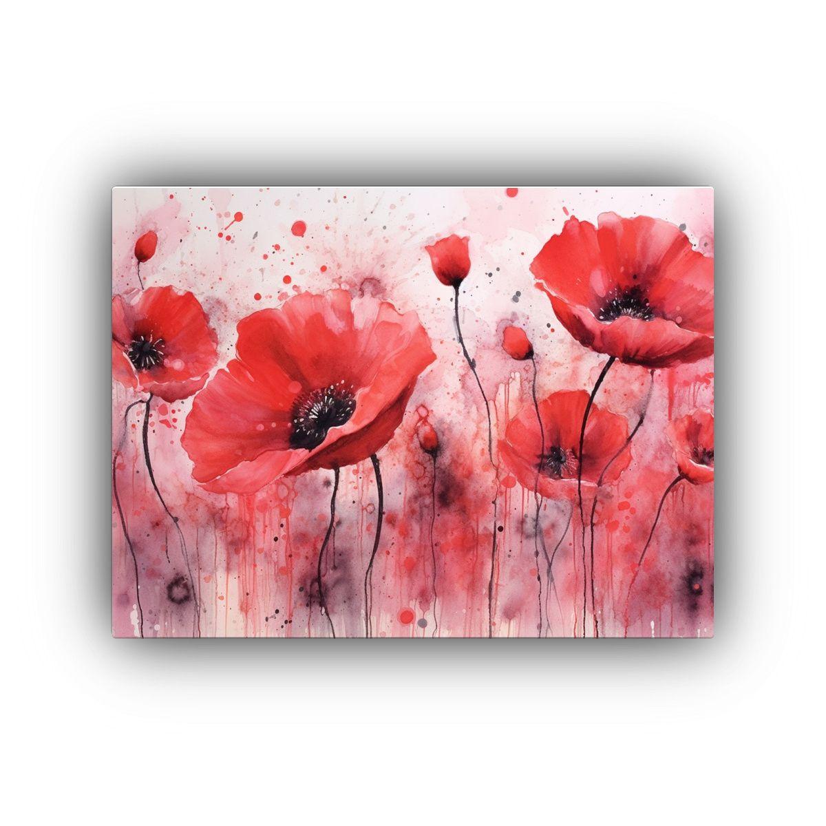 Cuadro Moderno De Amapolas Rojas Estilo Dripping Decoración 40x30cm-0