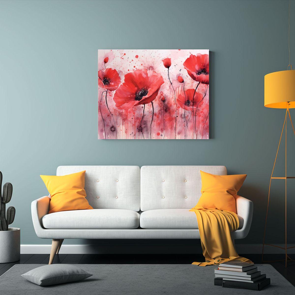 Cuadro Moderno De Amapolas Rojas Estilo Dripping Decoración 40x30cm-2