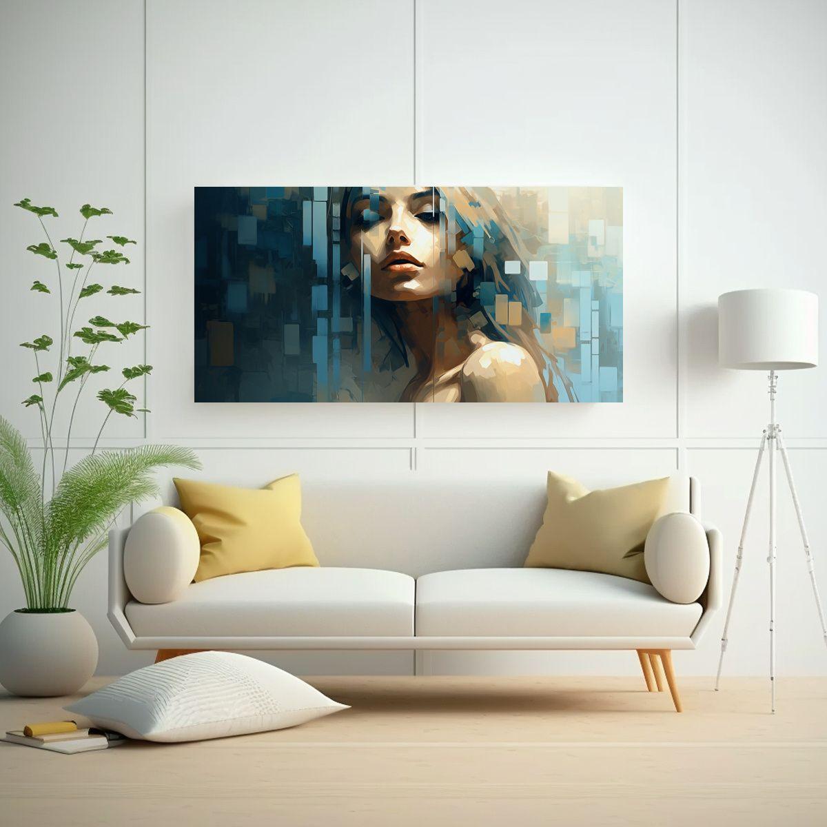 Pintura Abstracta En Tonos Marrones Y Azules: 40x20 Cm-2