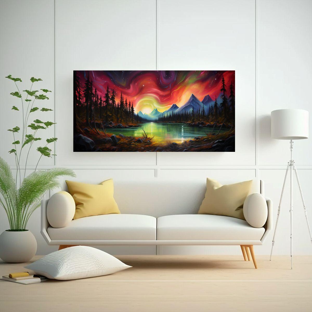 Cuadro Abstracto Inspirado En Aurora Boreal Con Co 80x40cm-2