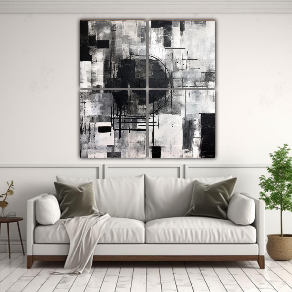 Pintura Abstracta En Blanco Y Negro Cuatro Canvas 120x120 Cm-2
