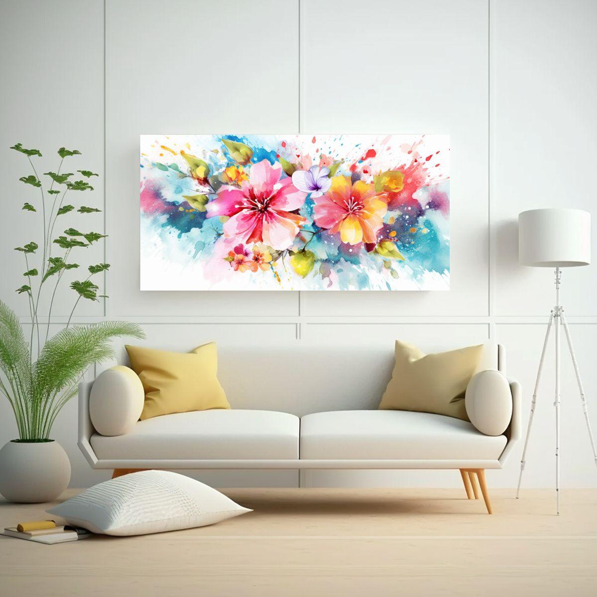 Cuadro Abstracto Verano Acuarela Colores Intensos 120x60cm-2