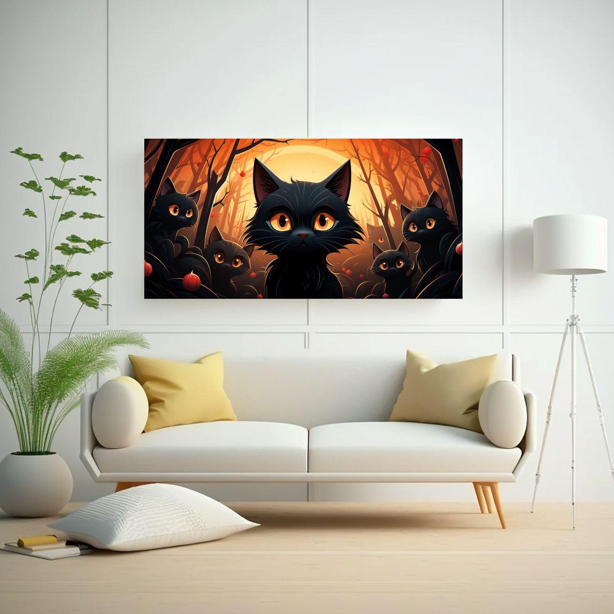 Lienzo Arte Abstracto Con Patrón De Gato Negro 60x30cm-2