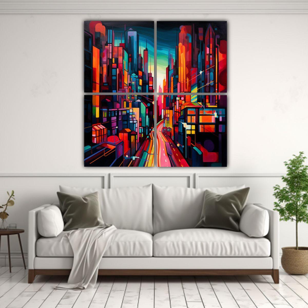 Cuatro Telas En Bastidor Diseño Simétrico 160x160 Cm-2