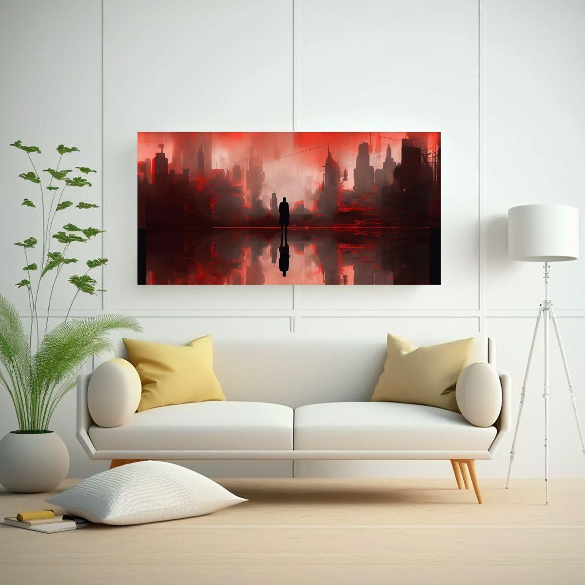 Pintura De Siluetas Nocturnas De Gran Ciudad 120x60cm-2