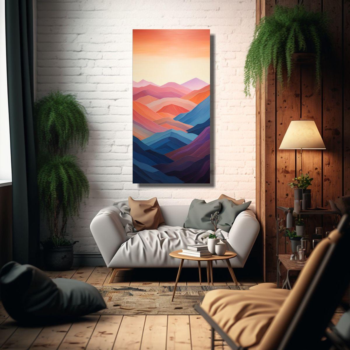 Pintura Decorativa Vertical Con Montañas 50x100cm-2