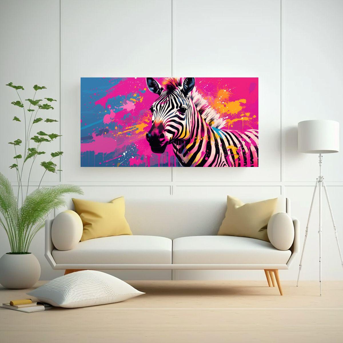 Cuadro Urbano Vintage: Zebra En Colores Pastel Y R 40x20cm-2