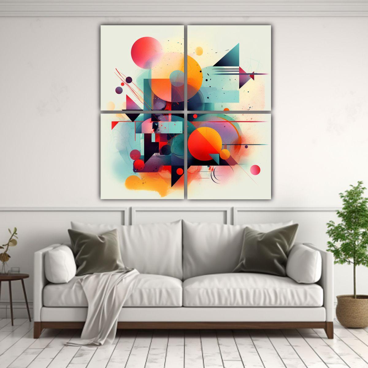 Cuatro Telas En Bastidor Elegancia Abstracta 40x40 Cm-2