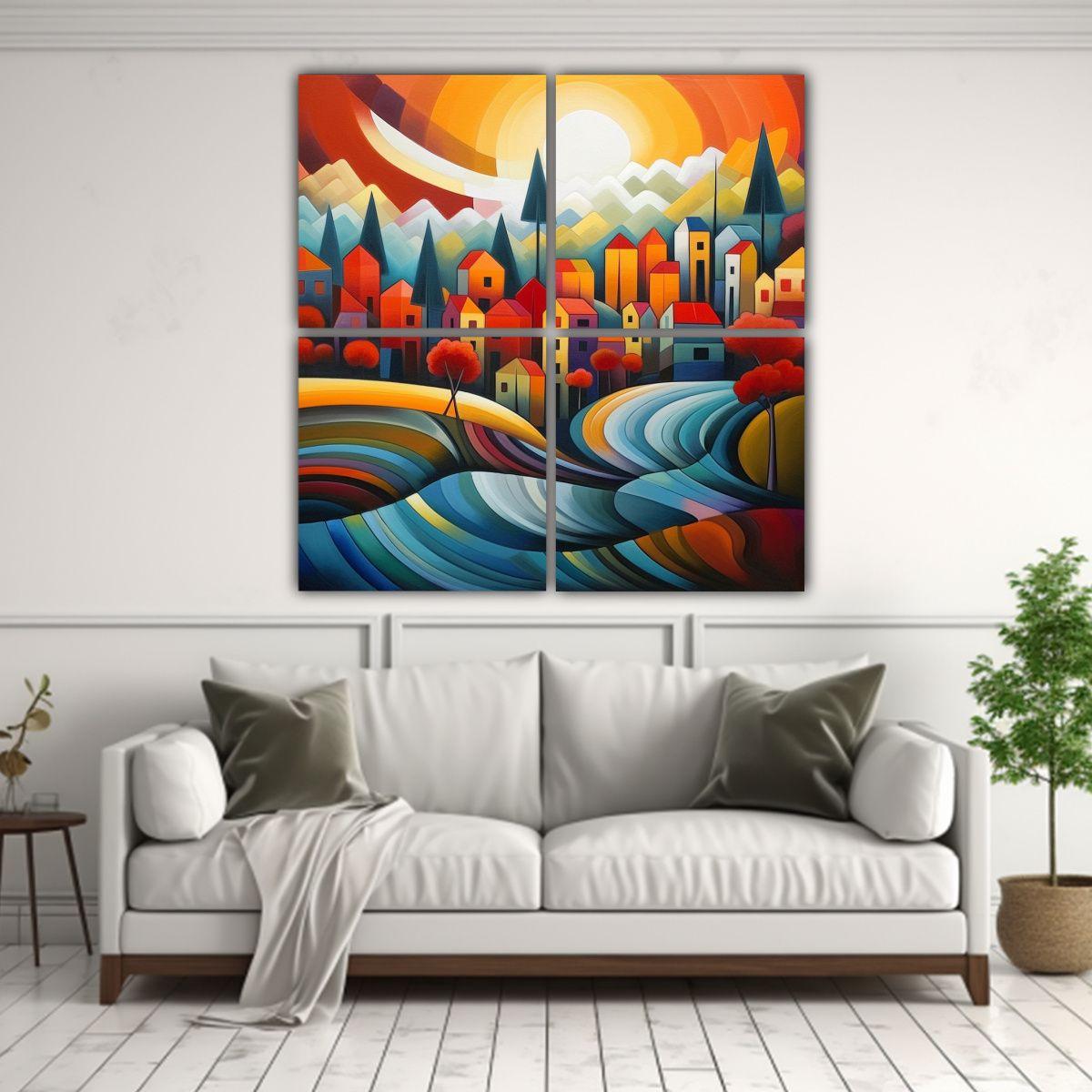 Cuadros Abstractos Coloridos Paisajes Modernos 60x60 Cm-2
