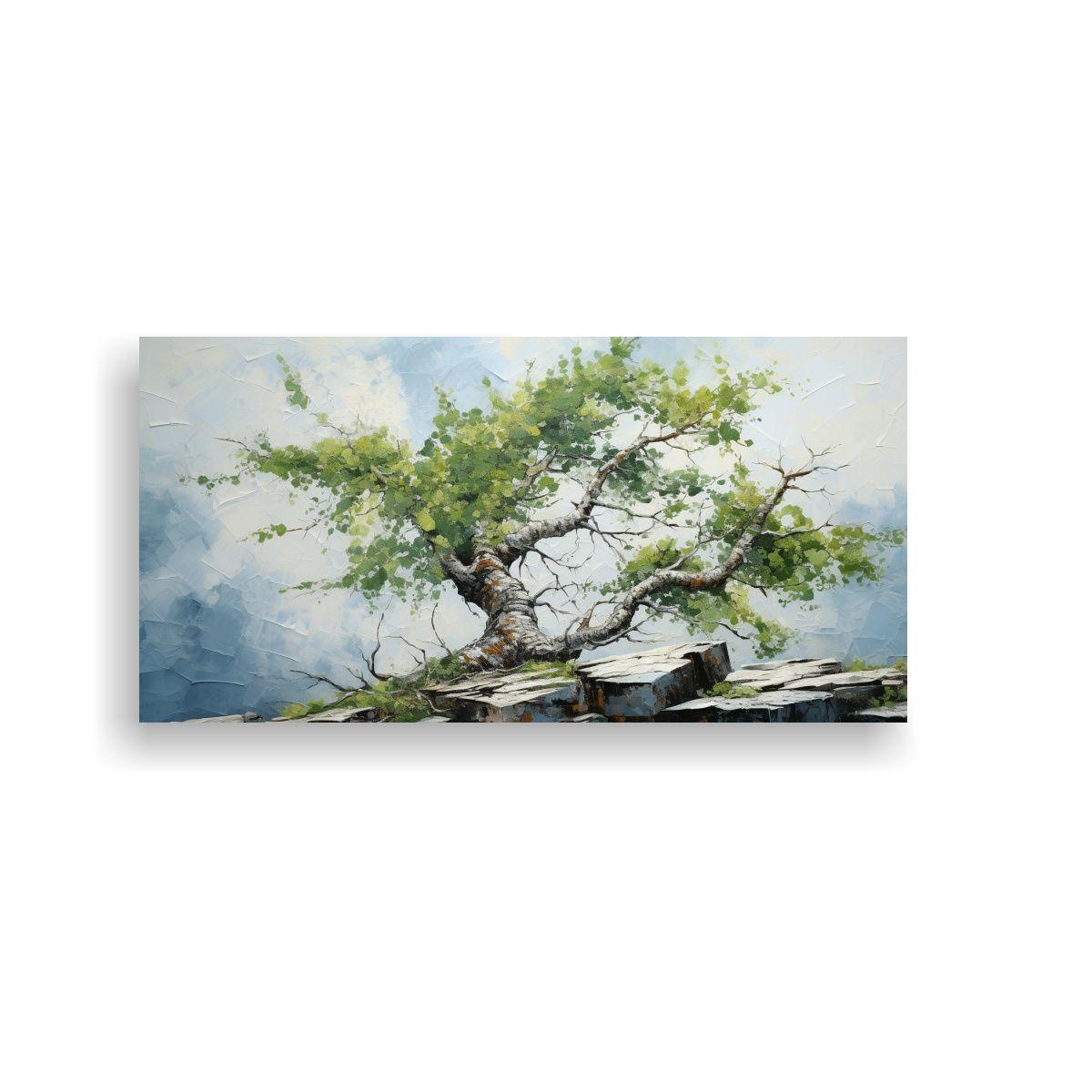 Pintura Abstracta De Bonsái De Abedul Con Impresi 120x60cm-0