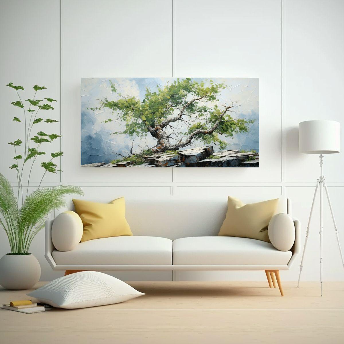 Pintura Abstracta De Bonsái De Abedul Con Impresi 120x60cm-2