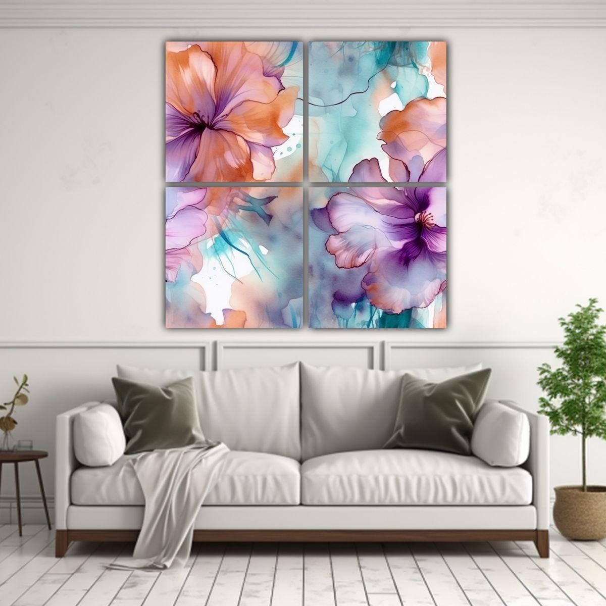Pintura Decorativa De Flores Acuarela En Estilo 160x160 Cm-2