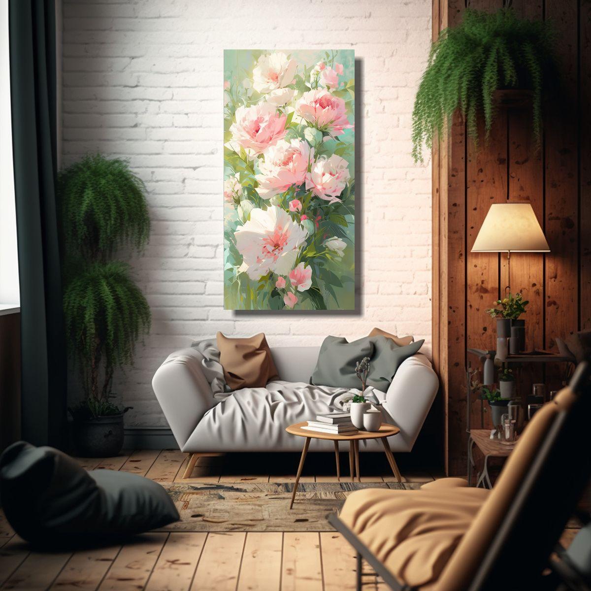 Arte De Pared Inspirador Pintura Floral En Lienzo 80x160cm-2