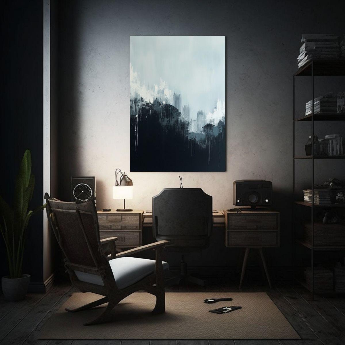 Pintura Decorativa Estilo Lienzo Negro Con Manchas Blancas 40x60cm-2