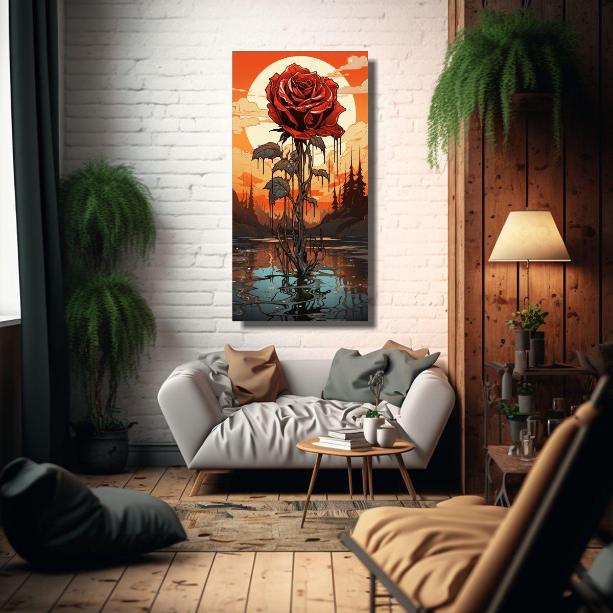 Cuadro Moderno Temática Rosa En Fusión Lienzo 50x100cm-2