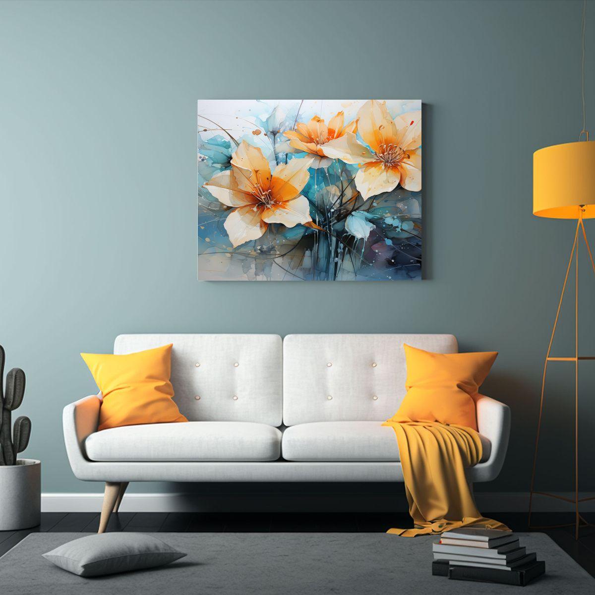 Cuadro Abstracta De Interiores Con Flores Narcisos En Colore 120x80cm-2
