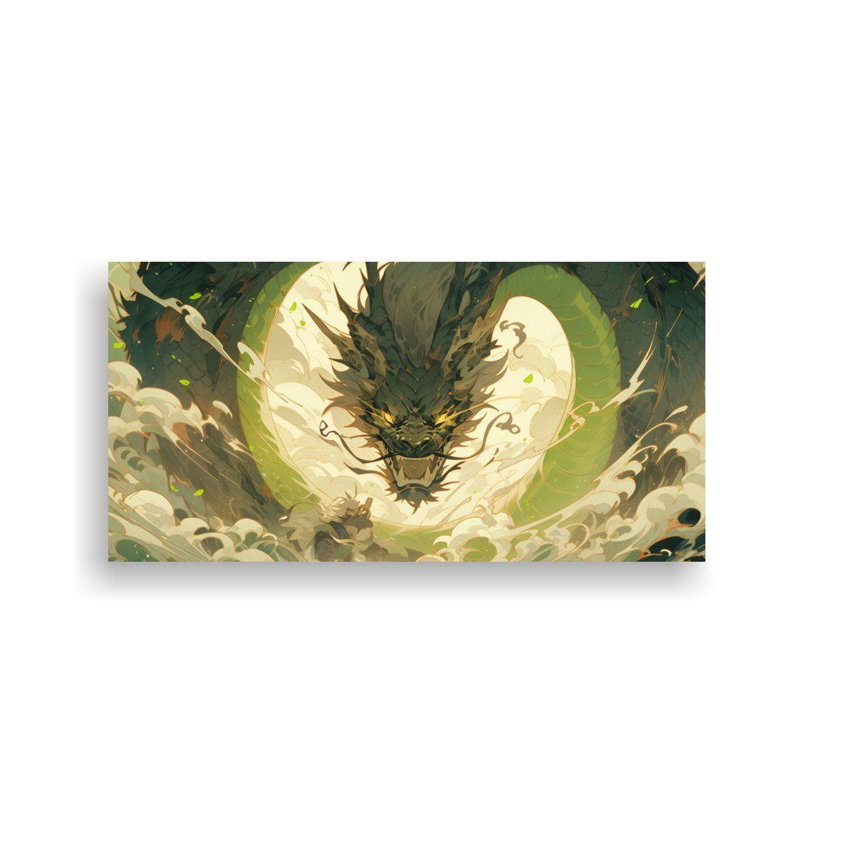 Cuadro Tela Elegante Dragón Marrón Y Verde 120x60cm-0