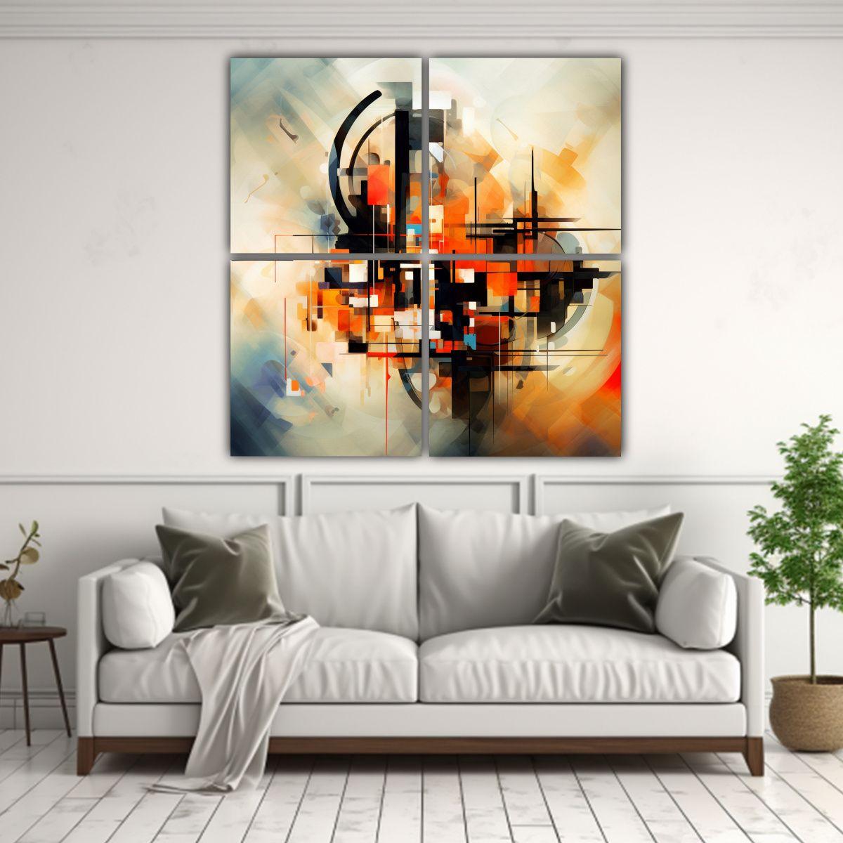 Mural Abstracto Decorativo Con 4 Composiciones 60x60 Cm-2
