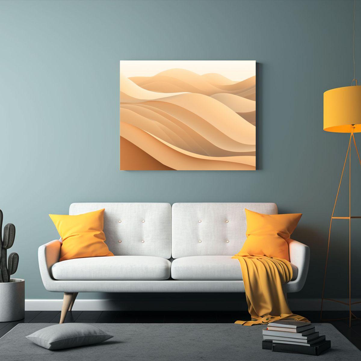 Cuadro Lienzo Equilibrio Beige Con Siluetas Onduladas En Are 30x20cm-2