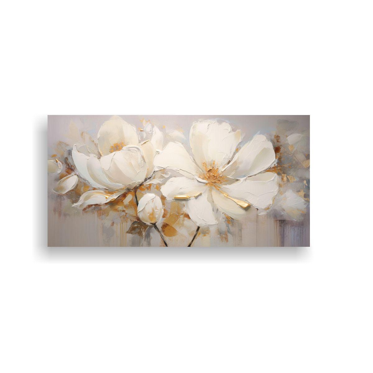 Cuadro Floral Blanco En Lienzo, Estilo Pintura 140x70 Cm-0