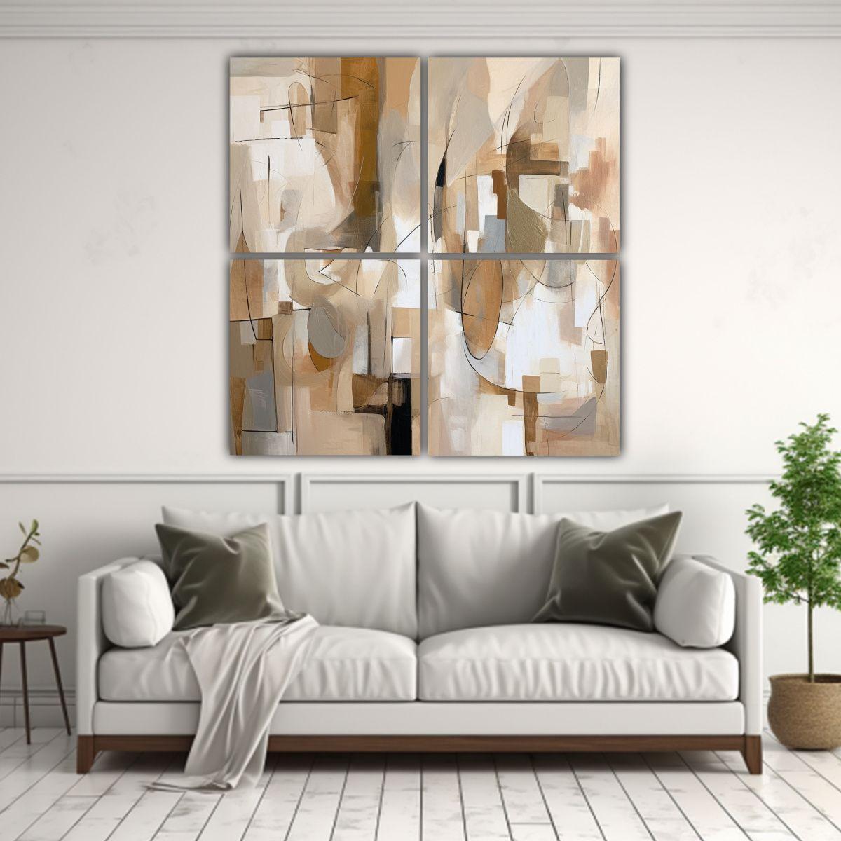 Cuatro Telas En Bastidor Moderno Para Oficina 160x160 Cm-2
