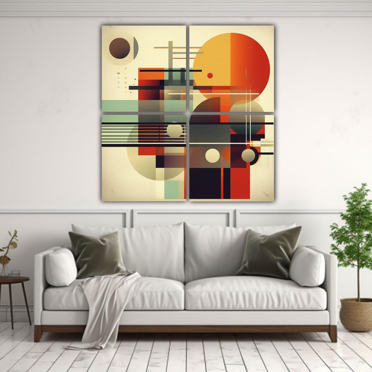 Cuadriptico Intenso Floral Geométrico Bauhaus 100x100 Cm-2