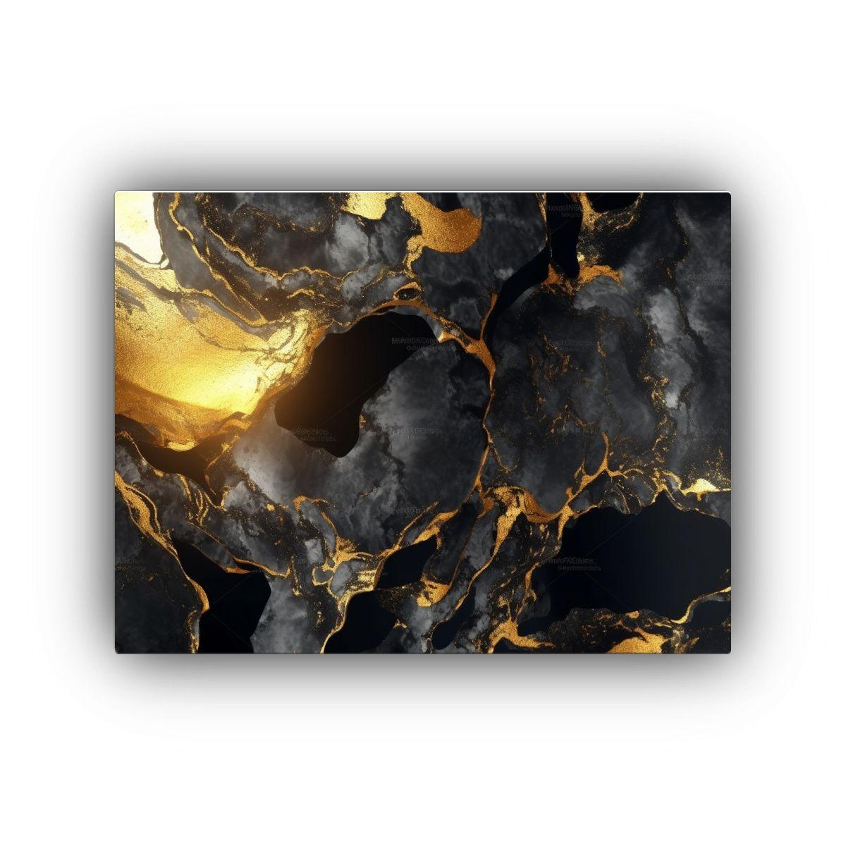 Cuadro De Expresión Enigmática En Mármol Negro Y Dorado 90x60cm-0