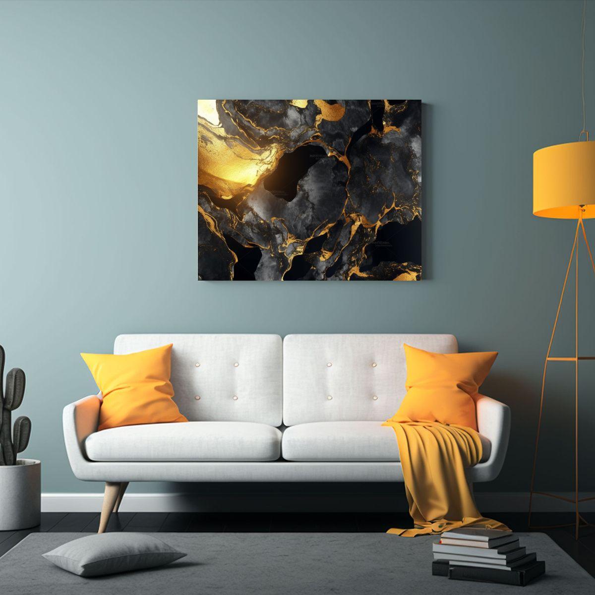 Cuadro De Expresión Enigmática En Mármol Negro Y Dorado 90x60cm-2