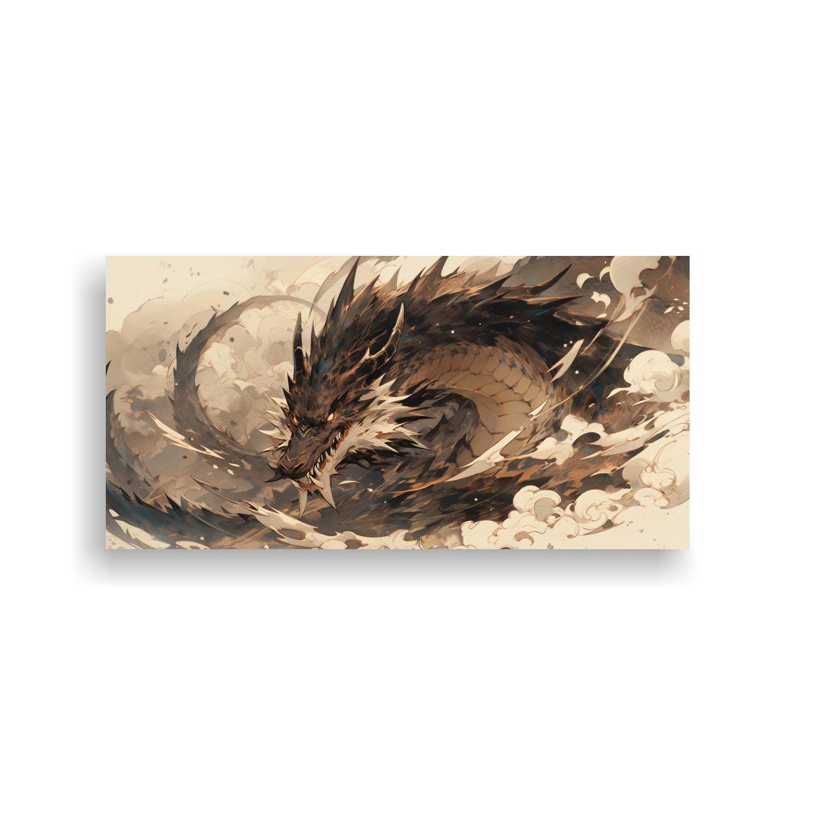 Pintura En Bastidor: Dragón Acuarela Y Marrón Ne 160x80cm-0
