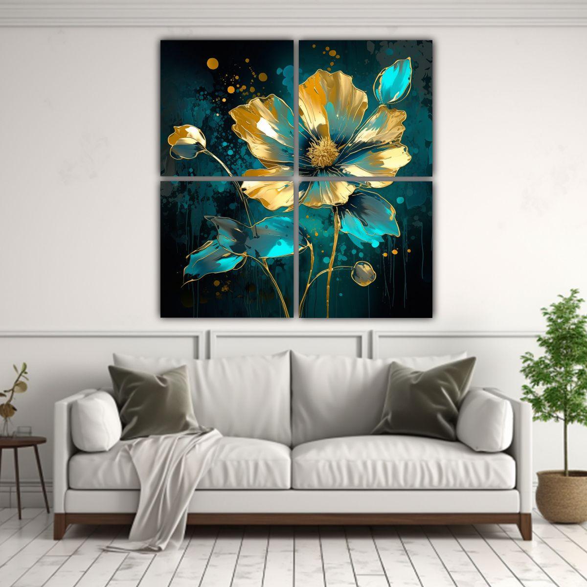 Cuadros Decorativos Turquesa Y Dorado Atmosfera 120x120 Cm-2