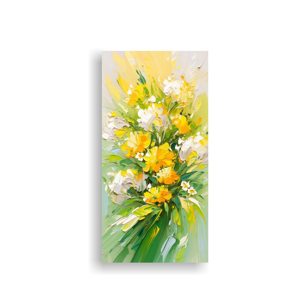 Pintura En Lienzo De Flores Amarillas Y Verdes En 50x100cm-0
