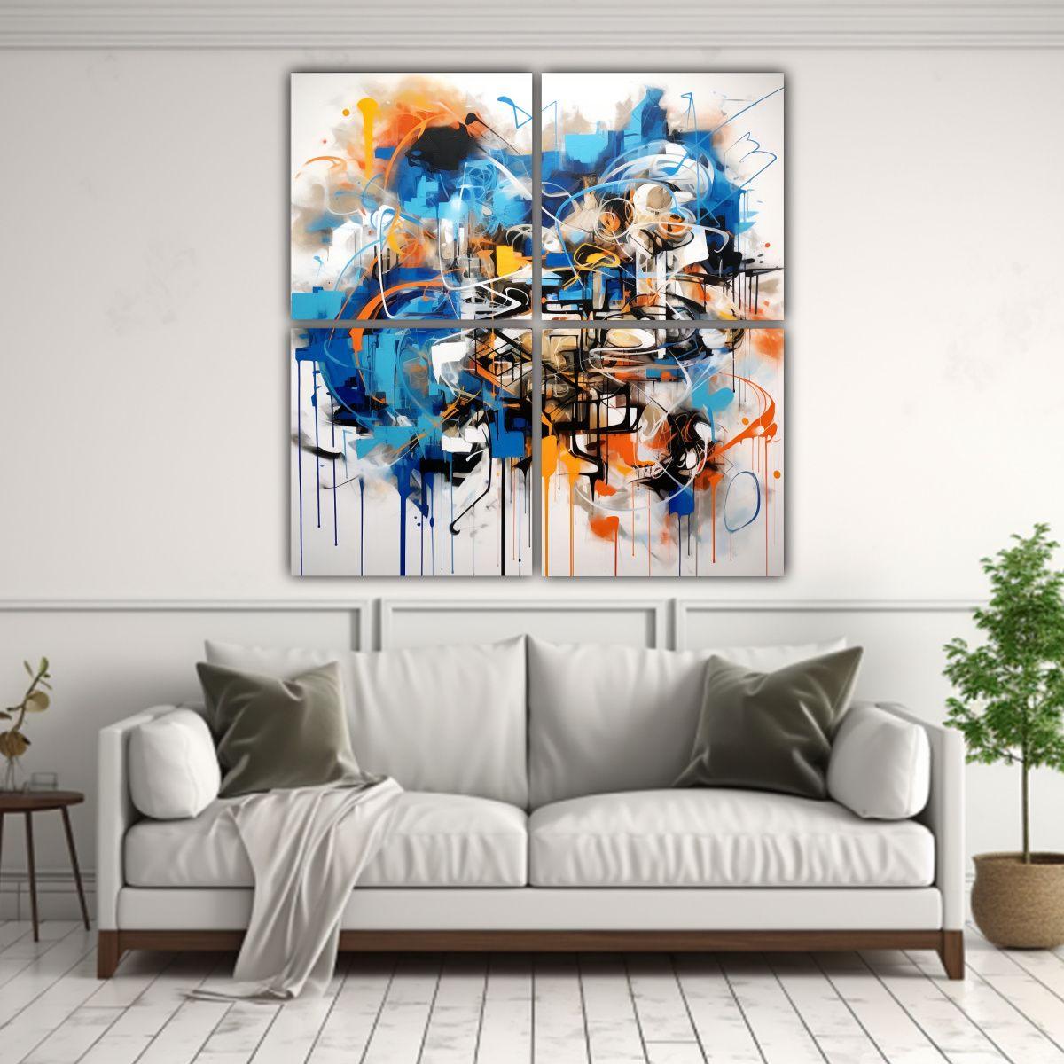4 Cuadros De Movimiento Impacto Visual Graffiti 100x100 Cm-2