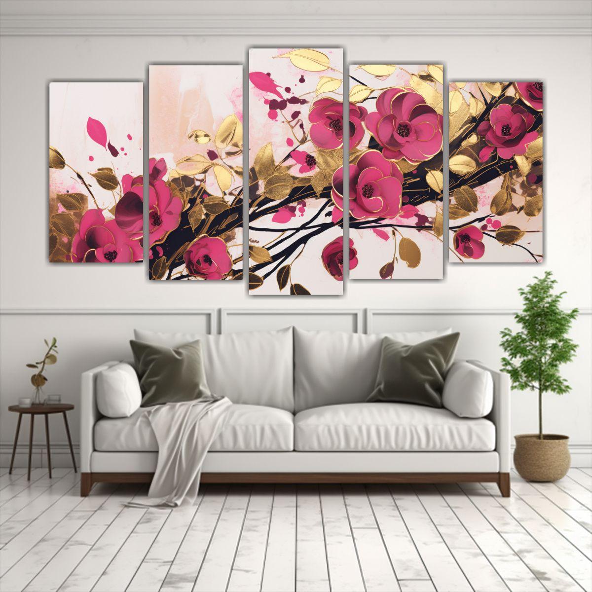 Pinturas De Tela Temática Salón Oro Y Rosa 150x75 Cm-2