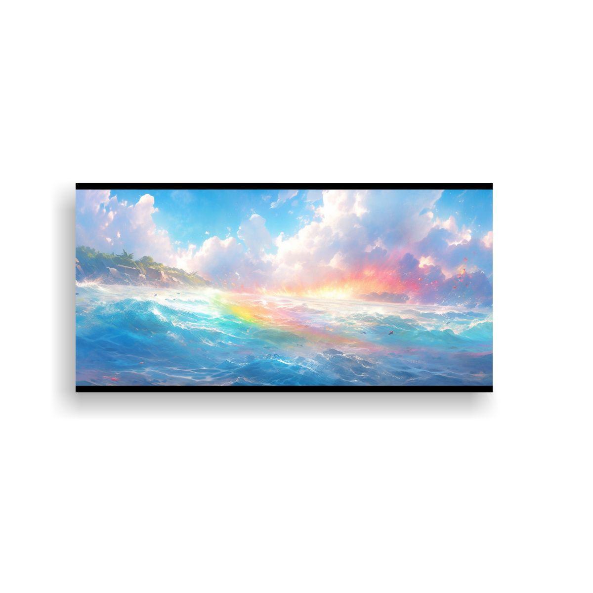 Cuadro Abstracto Multicolor Cielo Mar Y Arcoíris 140x70cm-0