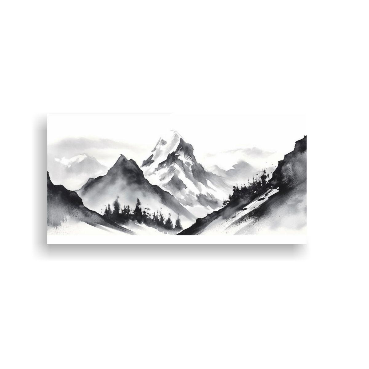 Pintura Abstracta De Montañas En Acuarela 60x30 Cm-0