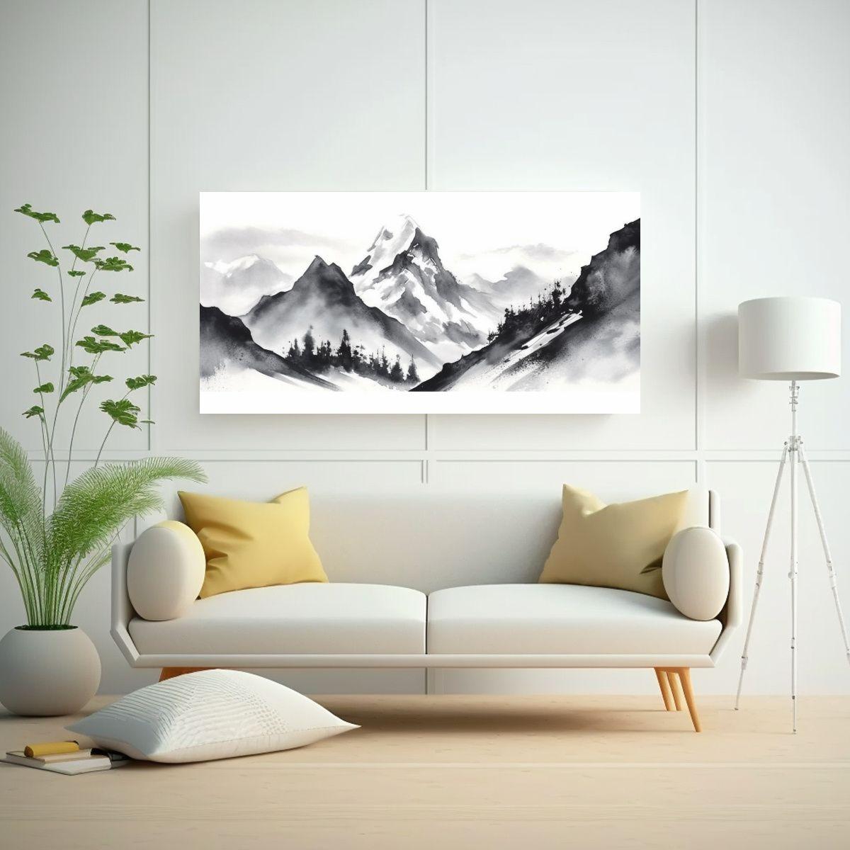 Pintura Abstracta De Montañas En Acuarela 60x30 Cm-2