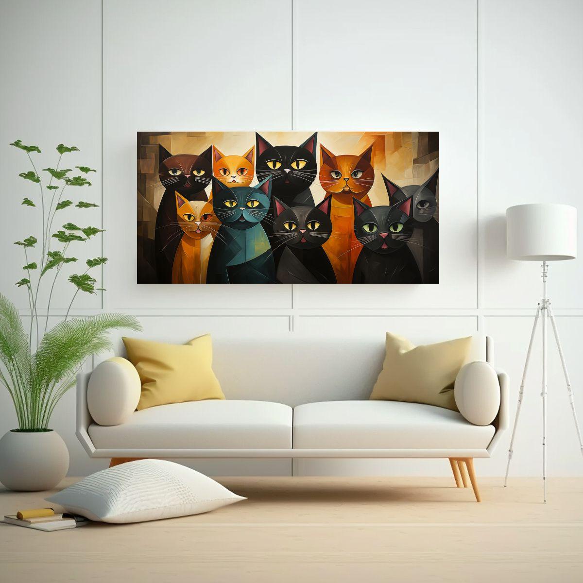 Cuadros Decorativos Gatos En Relieve Colores 120x60cm-2