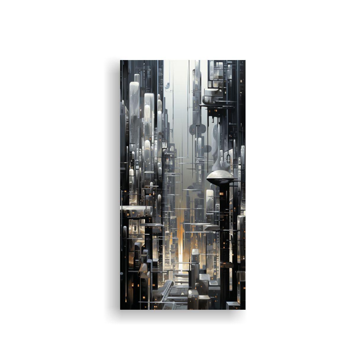 Pintura Abstracta De Una Ciudad Cibernética En 80x160 Cm-0